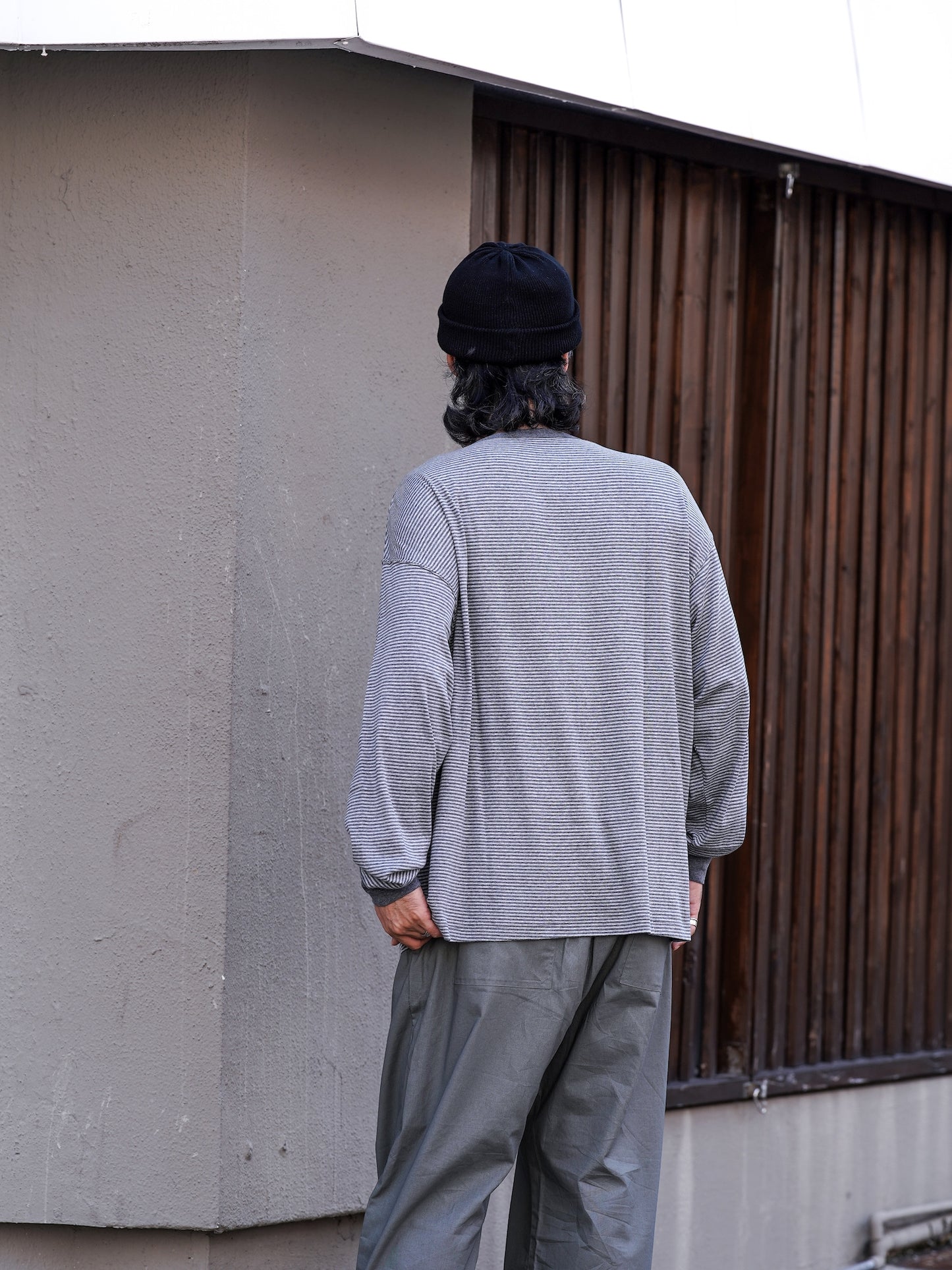 ORGANIC COTTON VERY SOFT BORDER LONG TEE / Heather black