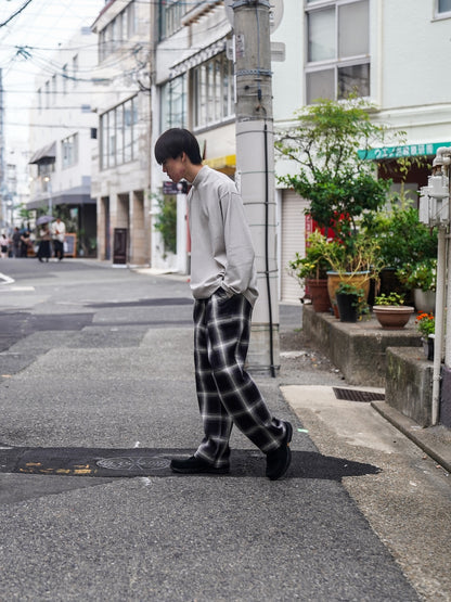 10/2 ヘビーツイル オンブレチェック 2タックワイドパンツ / Ombre check