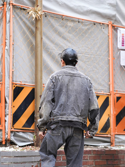 FRONT TUCK REMAKED BLACK DENIM JACKET / Black(remake)