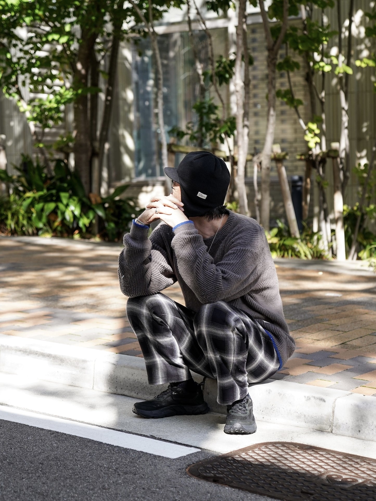 ORGANIC COTTON LINKING MOHAIR KNIT / Gargoyle