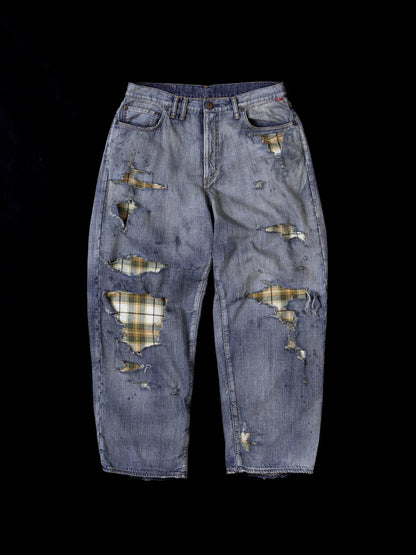 CHECK COMBI DENIM 5P PANTS / Indigo(REMAKE)