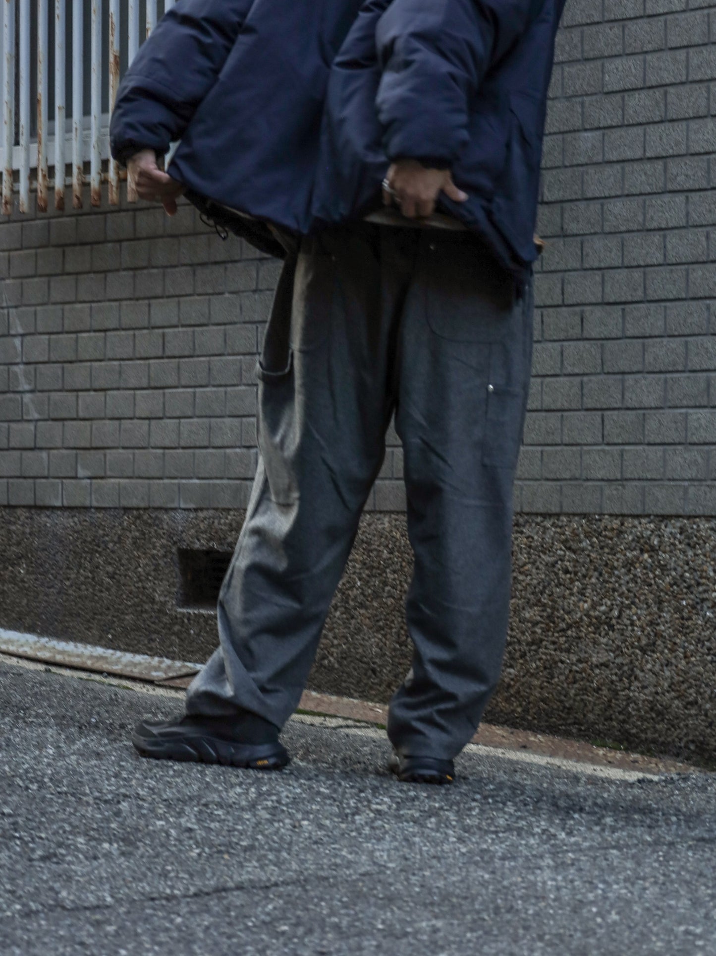 CASHMERE WOOL DOUBLE KNEE PANTS / Grey M