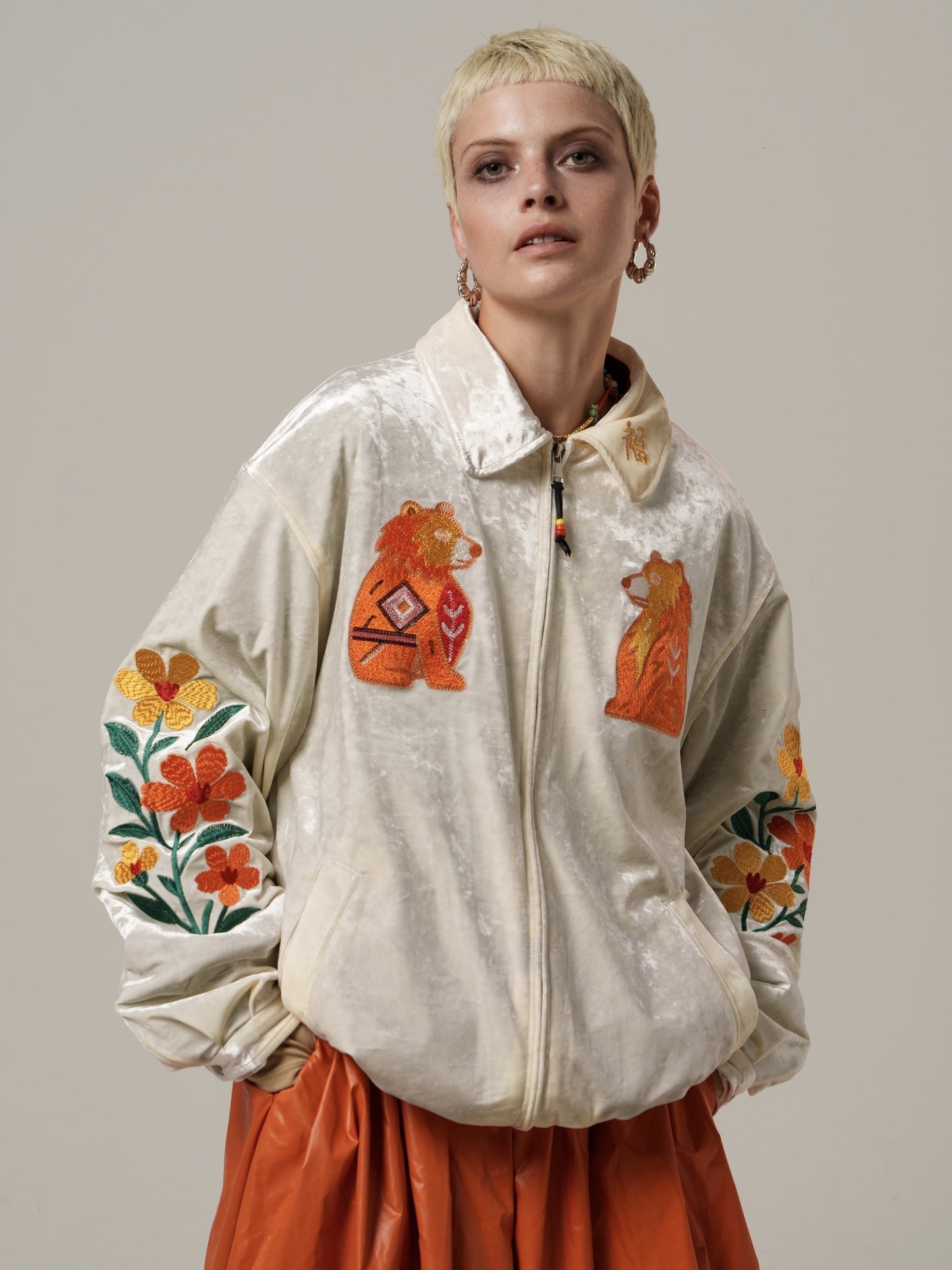 FABRIC EMBROIDERED JUMPER / 3colors