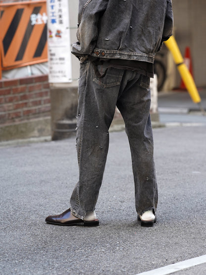 REGULAR TAPERED REMAKED 5P BLACK DENIM PANTS / Black(remake)