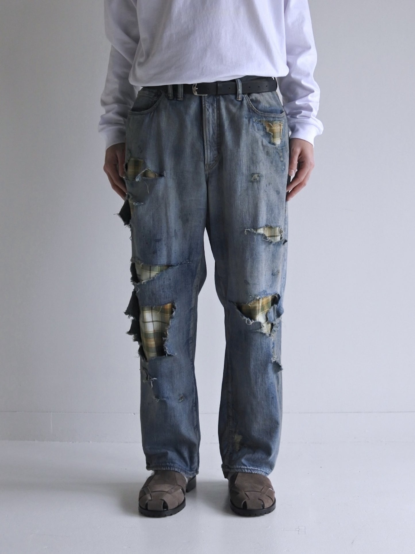 CHECK COMBI DENIM 5P PANTS / Indigo(REMAKE)