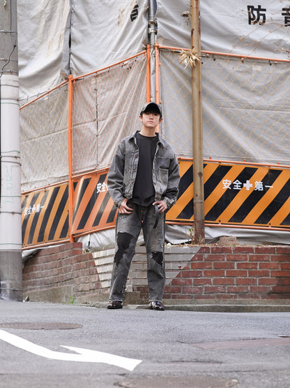 REGULAR TAPERED REMAKED 5P BLACK DENIM PANTS / Black(remake)