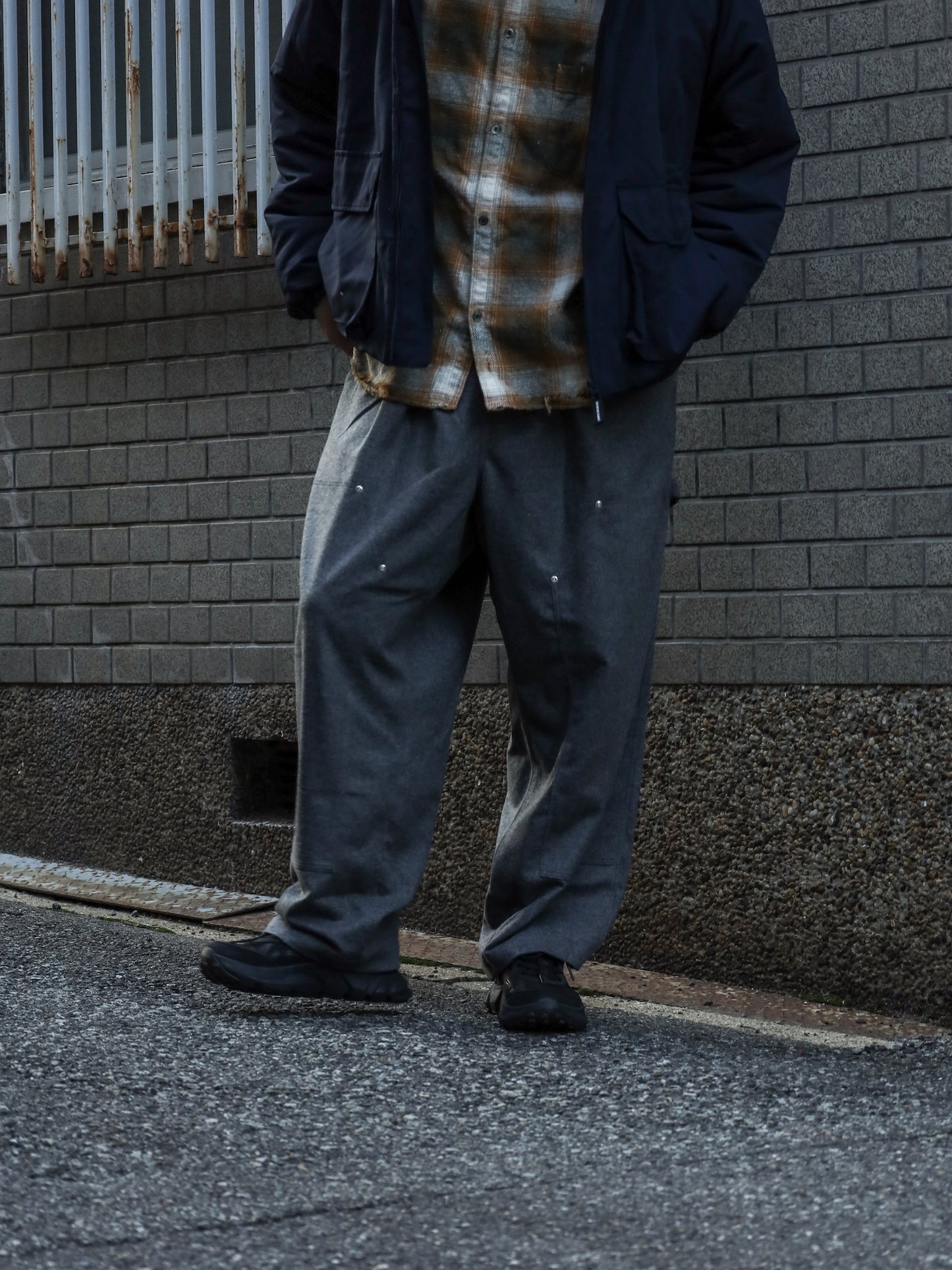 CASHMERE WOOL DOUBLE KNEE PANTS / Grey M