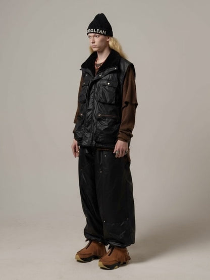 GLOSSY HYBRID WORK PANTS / Black